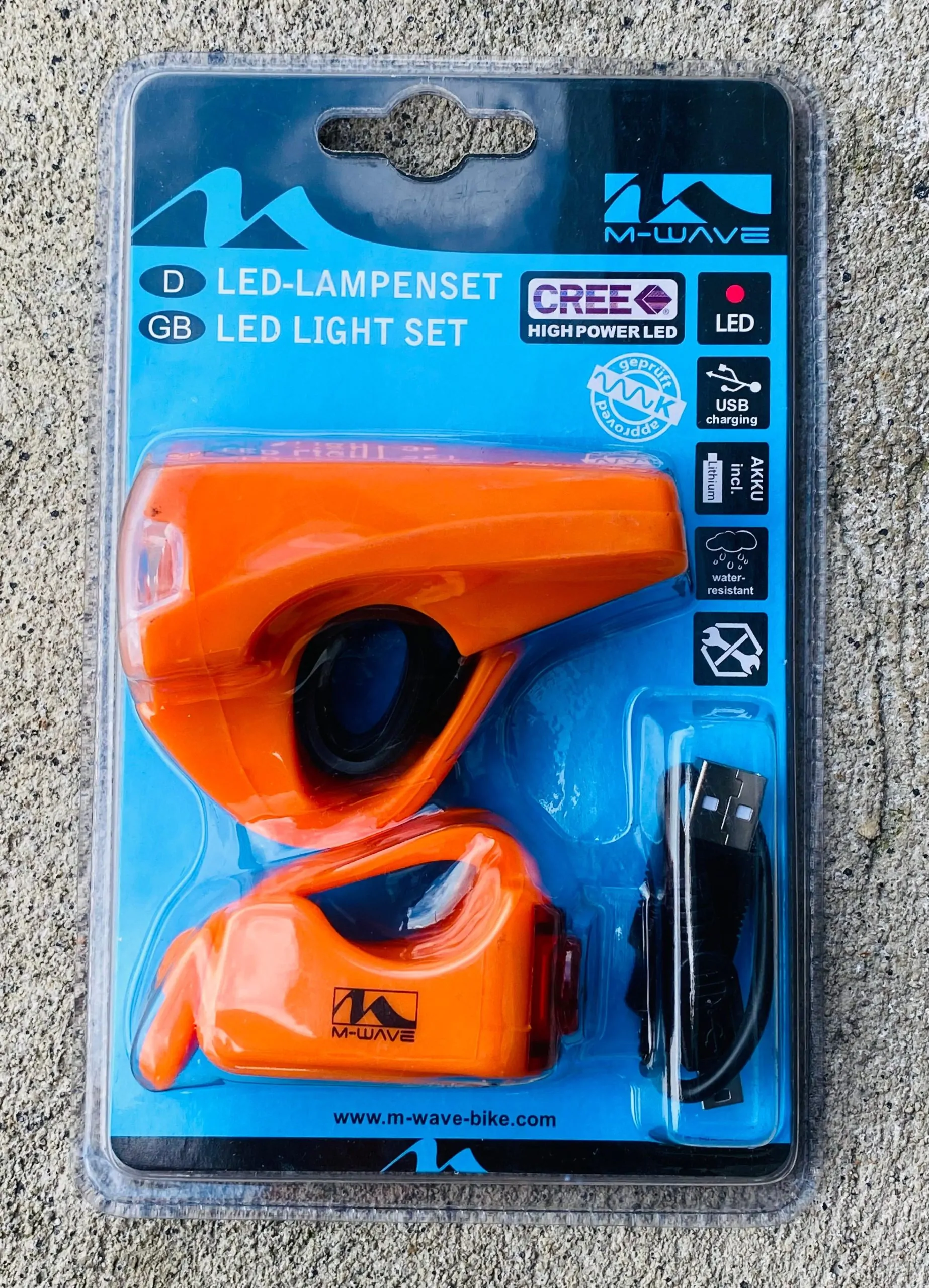 COMBO LUCES DELANTERA Y TRASERA M-WAVE 221302 ORANGE - Imagen 5