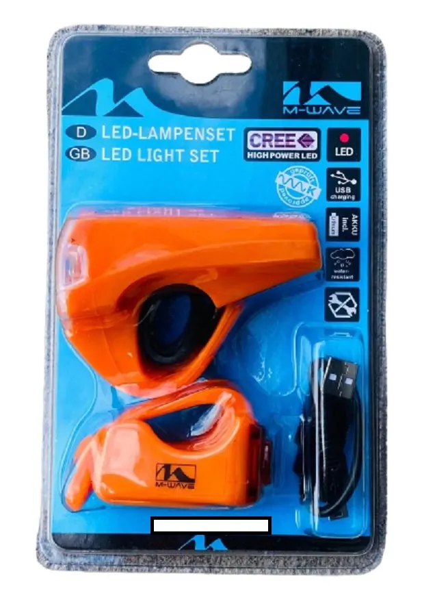 COMBO LUCES DELANTERA Y TRASERA M-WAVE 221302 ORANGE - Imagen 1