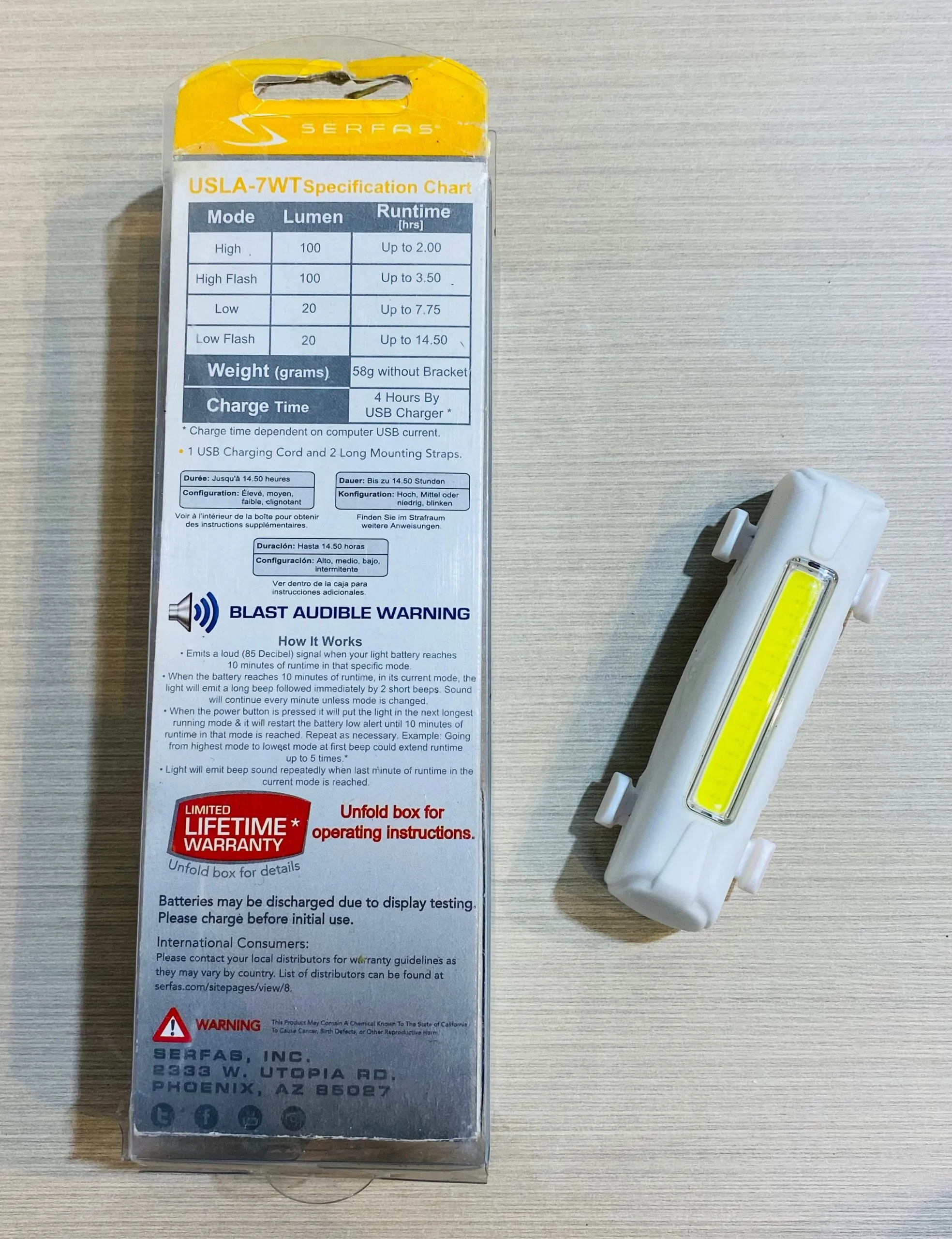 LUZ DELANTERA LED BLANCO SERFAS 100LUMENS USLA-7RD PARA BICICLETAS - Imagen 6